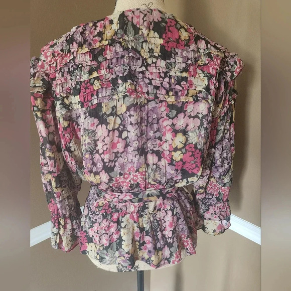 NWOT LG Polo RL Floral Chiffon Wrap Blouse - Picture 4 of 5